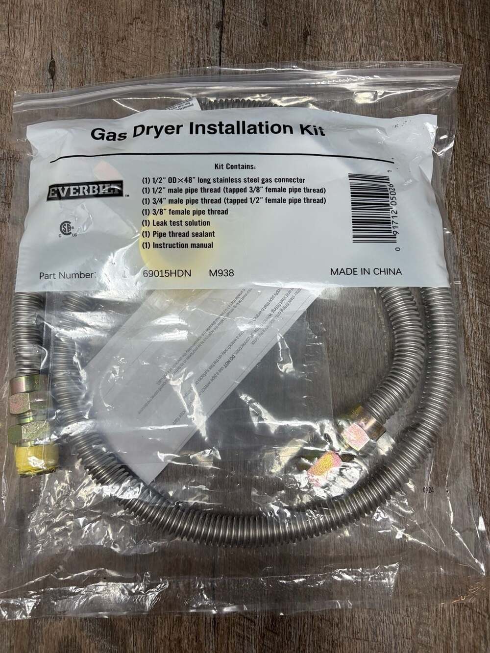Eastman Everbilt Gas Dryer Installation Kit Line Hose 1/2 x 48" 69015HDN NEW